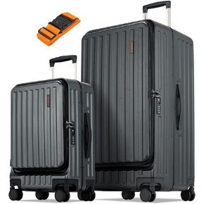 Checked Luggage, Large Suitcase 29 Inch Trunk Luggage with Spinner Wheels, Lightweight ABS+PC Hard Shell with Aluminum Frame, Top Opening, TSA Lock (Black, 1PC)