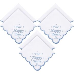 Tioncy 6 Pcs Wedding Handkerchiefs 12 Inch Bride Embroidered Handkerchiefs Something Blue Cotton Hankies Gifts for Wedding