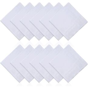 Men's Handkerchiefs 12 PCS, 100% Soft Cotton Handkerchiefs for Men, White Pocket Squares for Men, Classic Hankies