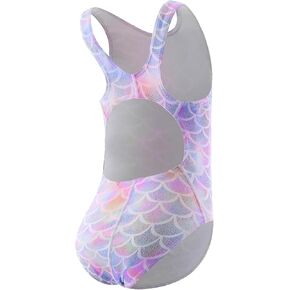 Girls One Piece Athletic Swimsuit, Mermaid Scale Training Bathing Suit for Pool and Competition, 3-12Years
