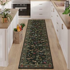 Runner Rug for Kitchen Rug Non Slip 2'6''x8' Washable Rugs with Rubber Backing Soft Floral Animal Carpet Runner for Kitchen, Laundry, Bedroom, Bathroom (Black)