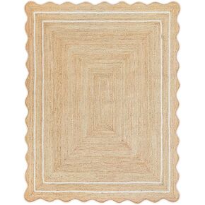 Wave Scalloped Jute Runner - Natural, Off White Jute Boho Scallop entryway Farmhouse Rug (3'x5')