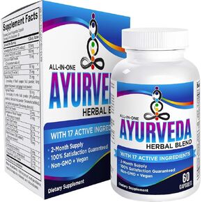 AYURVEDA 2-Month Herbal Blend (17-in-1) Supplement Complex | Natural Ayurvedic Herbs | Strong Mind, Body, & Spirit Supplements | Pills | Ayurveda Products | Bulk Savings 60-Day Supply | 60 Capsules