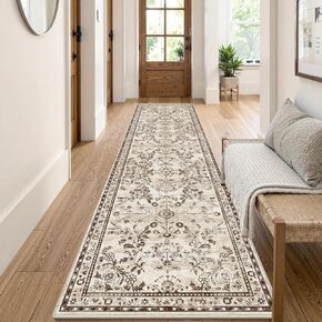 yamaziot قابلة للغسل Rug 2x8 - سجادة عداء في رابط الأزهار الزهرية غير المتقلب مع دعم المطاط ، السجاد الصوف المنخفض الصوف المليء بالمطبخ ، الغسيل ، غرفة النوم ، المدخل ، الأسود/البحرية الموروثة