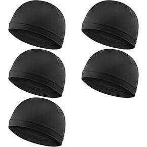5Pcs Skull Caps Helmet Liner Sweat Wicking Thermal Running Beanie Breathable Cycling Skull Caps Lightweight Sleep Hats for Men Women Black