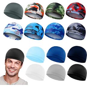 14pcs Skull Caps Helmet Liner Sweat-Wicking Thermal Running Beanie Cycling Skull Caps Bicycle Cycling Running Hat Cooling Camo Liner Lightweight Cycle Cap Run Head Hat for Men Women Motorcycle