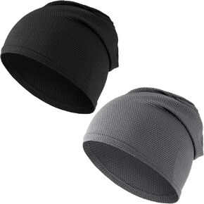2 Pcs Headshion Skull Caps Lightweight Slouchy Beanie Sleep Hats Breathable Thermal Helmet Liner Sweat Wicking Snug Fitting Cap for Men Women Summer Winter Cooling Bicycle Running Cycling Sport