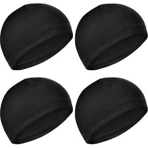4PCS Cycling Skull Cap, Soft Lightweight Beanie Hats Breathable Wicking Helmet Liner Stretchy Sleep Hats for Men Women
