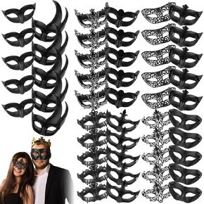 Jenaai 50 Pcs Couple Masquerade Mask Venetian Mardi Gras Halloween Carnival Mask for Women and Men Costume Ball Party