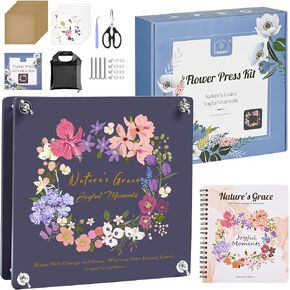 مجموعة Joy & Grace كبيرة من الزهور مع غطاء مصمم ، تشمل ألبوم DIY ، 10.9 "X 10.9" ، 10 طبقات من الضغوط الخشبية للضغط على البالغين ، فن الحفاظ على النباتات (صندوق الألوان ، البحرية الأرجواني)