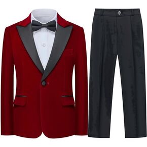 Boys Velvet Suits 2 Pieces Tuxedo Kids Blazer Jacket Pants Formal Ring Bearer Outfit for Wedding Party Prom