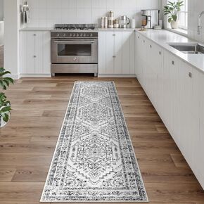 Uphome Washable Runners for Hallways, 2x6 Vintage Kitchen Runner Rug Non Slip, Farmhouse Soft Hallway Rug Runner Low Pile, Stain Resistant Entryway Carpet Runner for Laundry Bedroom Bathroom, Black