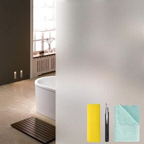 Niviy Frosted Glass Window Window Film مع أدوات التثبيت المجانية ثابتة تمسك بالحمام نافذة صقيع صقيع وليلا ويندوب غلاف الباب الزجاجي المنزلي ، 17.5 بوصة × 78.7 بوصة