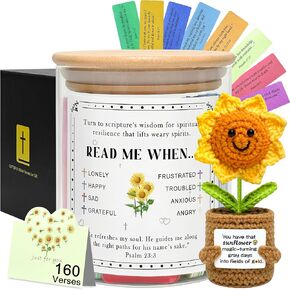 Bible Verse Jar, Mothers Day Gifts for Mom, Graduation Gifts for Her, Read Me When Bible Verses Jar with Positive Crochet Sunflower Plant, Christian Gift for Mom, Teacher, Friend, Teens