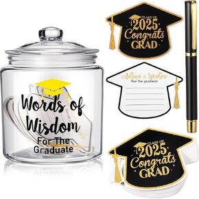 52 Pcs 2025 Graduation Gifts Memory Jar Advice Cards Graduate Party Favors Words of Wisdom Glass Bottle Guest Book Cards with Black Pen Senior School College Graduates Gifts Party Decorations