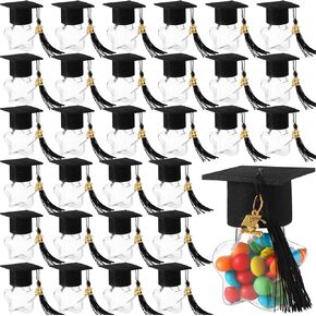 48 Set 2025 Graduation Cap Candy Jars Plastic Candy Container with Cap Tassel and Gold Grad Pendant Small Fillable Star Shape Ornaments for Graduation Party Supplies(Blue)