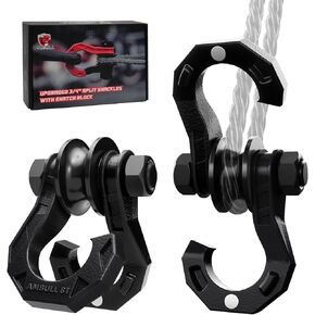 D Ring Split Shackle with Snatch Block 2Set, 3/4" Split Shackles w/Snatch Block Pulley, Heavy Duty Shackle for Towing Winch, Pulley for Off-Road Vehicle Recovery, Truck, ATV, UTV, BlackOrange