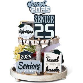 10 Pcs Graduation Tiered Tray Decor Set Class of 2025 Table Decorations Senior 2025 Hat Gown Diploma Wood Sign and So The Adventure Begins Graduation Gifts for Farmhouse Home Shelf College