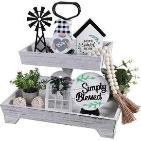 eufrozy 11pcs مجموعة ديكور درج ديكور ، زخارف صينية من الدرجة الريفية مع أبيض وأسود جامع من الزخت