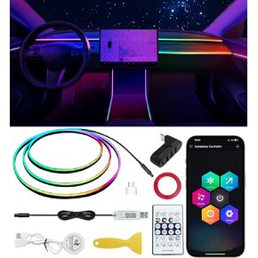 kenanek acrylic indior strip strip ، 10 في 1 USB/Type C واجهة C طقم مصابيح محيطية للسيارة مقاس 187 بوصة ， دعم أوضاع التحكم اللاسلكية ， مع 16 مليون خيار لون