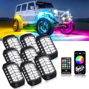 RGB Rock Lights ، 8 PODS 36 LEDS SMD SMD Super Bright App Control Underglow Neon Light Extrable Chassis Well Glow Kit for Off Road Cars Truct