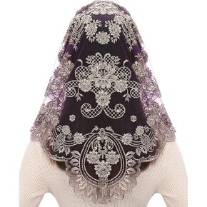 Bozidol Triangle Catholic Chapel Mantilla Veils - Short Camellia Embroidery Latin Mass Scarf Church Lace Veil with Gift Box