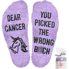 Funny Cancer Socks, Breast Cancer Gifts For Women, Fighting Ovarian Care Present For Chemo Patients Female, End Of Chemo Survivor Gifts, Dear Cancer You Picked The Wrong B Socks