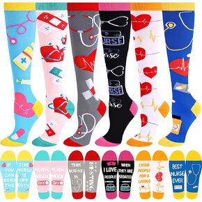 6 Pairs Nurses Socks for Women Nurses Week Gifts Bulk Funny Novelty Long Socks Nursing Compression Sock for Nurse Doctor Medical Gifts