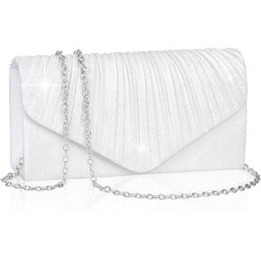 Larcenciel White Clutch Purse for Women, Elegant Pleated Evening Bags with Chain Strap, Sparkly Green Sequin Envelope Clutch Bag, Formal Shoulder Handbag for Wedding, Party, Prom, Cocktail, Date Night