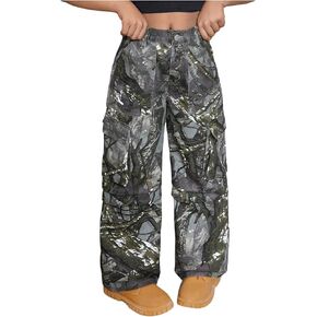 Floerns Girl's Kids Camo Pattern Cargo Jeans Y2K Wide Leg Denim Pants