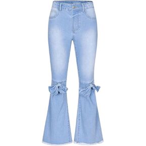 SHENHE Girl's Bell Bottom Flare Leg Jeans Bowknot Raw Hem Denim Pants Casual Jean Pants