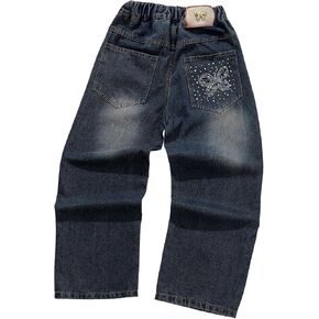 Girls' Jeans Elastic High Waist Wide Leg Baggy Denim Pants Bootcut Streetwear