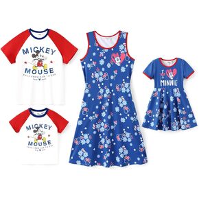 Disney Mickey and Friends Family Matching Outfits Sleeveless Dress and Short Sleeve Shirts for Mommy and Me