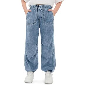 Haloumoning Girls Casual Denim Pants High Waist Jogger Jeans with Pocket 5-14 Years