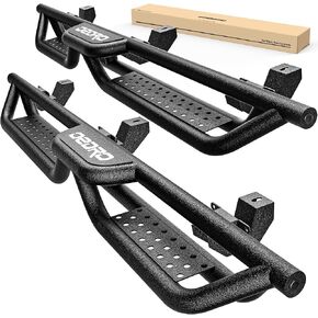 Running Boards Compatible with 2018-2025 Jeep Wrangler JL 4 Doors, 6" Two-Stairs Side Step Rails Coated Black Carbon Steel Nerf Bars