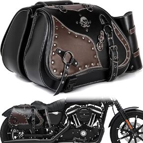 Motorcycle Saddlebags, 30L Leather Waterproof Side Saddle Bags with Cup Holder, Universal Powersports Saddlebags for Harley Davidson Sportster Dyna Softail Honda Shadow Rebel Yamaha Kawasaki Vulcan