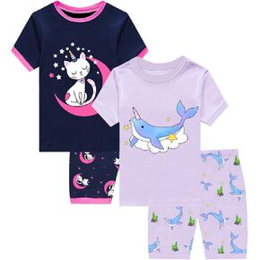 Girls Cotton Pajamas Short Sleeve Pjs Toddler Summer Sleepwear Sets in Kuwait