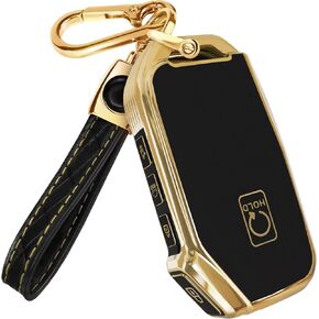 Lucrum for Kia Key Fob Cover & Leather Keychain - TPU Keyfob Case for Sportage Soul Forte EV6 Niro K5 Stinger (2018-2025)