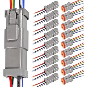 Deutsch Connector Kit 2 Pin,10PCS Waterproof Electrical Connector 18 AWG Male and Female, Automotive DT Connectors for Car Truck Boat