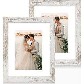 16x20 Picture Frame Set of 2 with Plexiglass, Display Pictures 11x14 with Mat or 16 x 20 Without Mat, Rustic Brown Poster Frame for Photo Wall Gallery Mounting