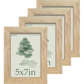 8x10 Picture Frame 4 Pack, Textured Natural Wood, HD Tempered Glass, Gallery Photo Frame, Table or Wall Display