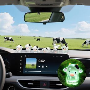 6 Pcs Luminous Cow Car Dashboard Decor Mini Funny Adorable Auto Rear View Mini Cows Ornament Cartoon Figurine Car Interior Accessories for Women Men Cars Rearview Mirror Dashboard Touchscreen Top
