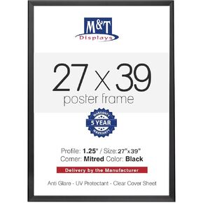 M & T يعرض إطار ملصق Snap Black 1.25 "الألمنيوم ملف تعريف التحميل الأمامي وصوت تصاعد الصورة المستند شهادة علامة علامة زاوية مكافحة الوهج (أسود ، 32 × 48 بوصة)