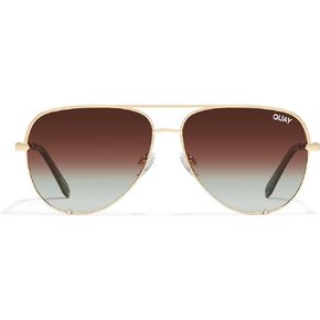Quay - Sunglasses for Men & Women, Polarized Aviator Lenses with UV Protection, Oversized Sunglasses (High Key Extra Large, Gold)
