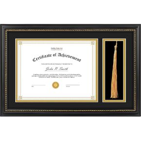 Golden State Art 8.5x11 Diploma Frame with Tassel Holder - Solid Wood Black with Gold Trim and Real Glass for Certificate and Tassel Display for Wall (1 Pack)