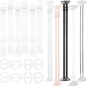 24 Pieces Bra Strap Clips Set, 8 Pieces Clear Bra Strap Clips+16 Pieces Bra Straps, Anti-Slip Buckles Conceal Straps, Bra Clips, Bra Strap Holders for Slip, Bra Strap Holder for Back for Women