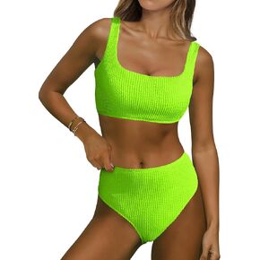 ANRABESS Women Swimsuits Two Piece Bikini Set High Waisted Ribbed Tummy Control Modest Bathing Suits 2025 Beach Swim Wear