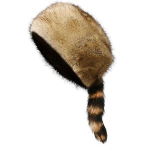 Women's Russian Cossack Hat with Raccoon Tail Furry Trapper Hat Plush Warm Winter Hats for Hunting Faux Fur Ski Cap