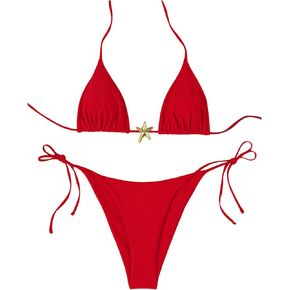 SHENHE Women's Triangle String Bikini Set 2 Piece Halter Swimsuits Starfish Metal Linked Swim Set