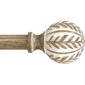Boho Wood Curtain Rods for Windows 48 to 84 inch, 1" Adjustable Heavy Duty Window Curtain Rod with Imitation Wood Grain Finials,Rustic Decorative Drapery Rods Set,Size:36-88''